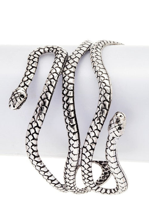 Engraved Snake Cuff Bangle Sterling Look Adjustable — texture
