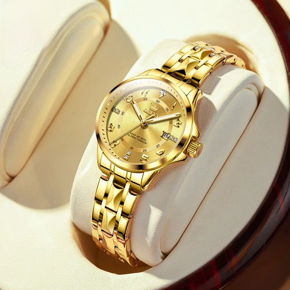 Women's 30mm Sculpted Bracelet Quartz Date Watch — Gold Tone / Gold Dial