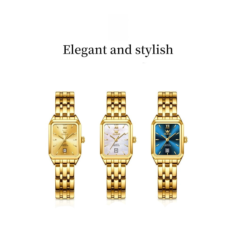 Women's Gold-Tone Rectangular Bracelet Watch — Three link-bracelet dial colors — BandsCo Straps