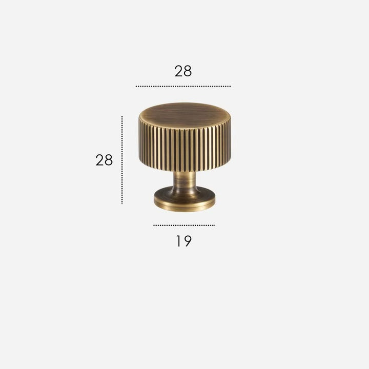 Fluted solid brass round cabinet knob size diagram, 28mm wide