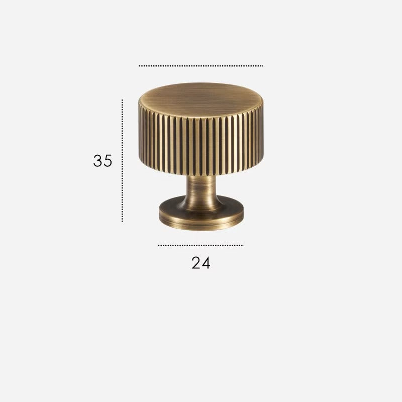 Fluted solid brass round cabinet knob size diagram, 35mm wide