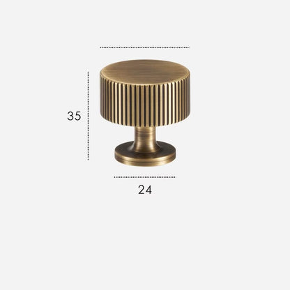 Fluted solid brass round cabinet knob size diagram, 35mm wide