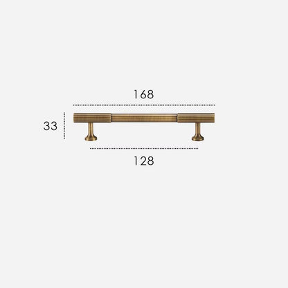 Fluted solid brass cabinet pull size diagram, 128mm hole spacing