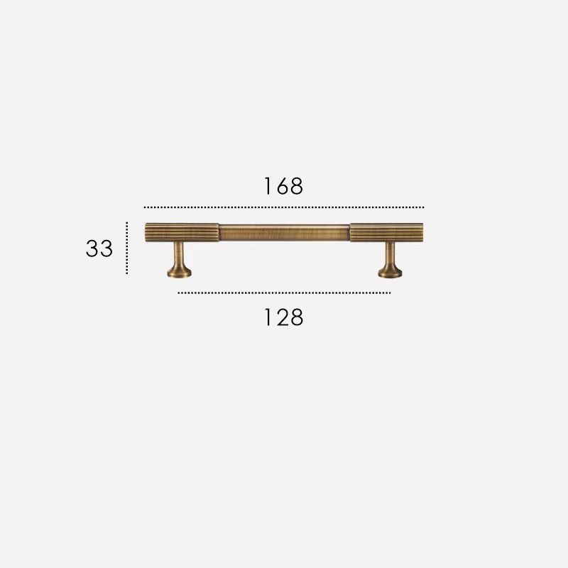 Fluted solid brass cabinet pull size diagram, 128mm hole spacing