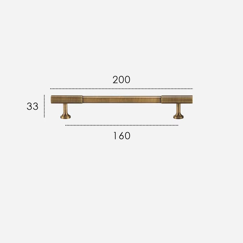 Fluted solid brass cabinet pull size diagram, 160mm hole spacing