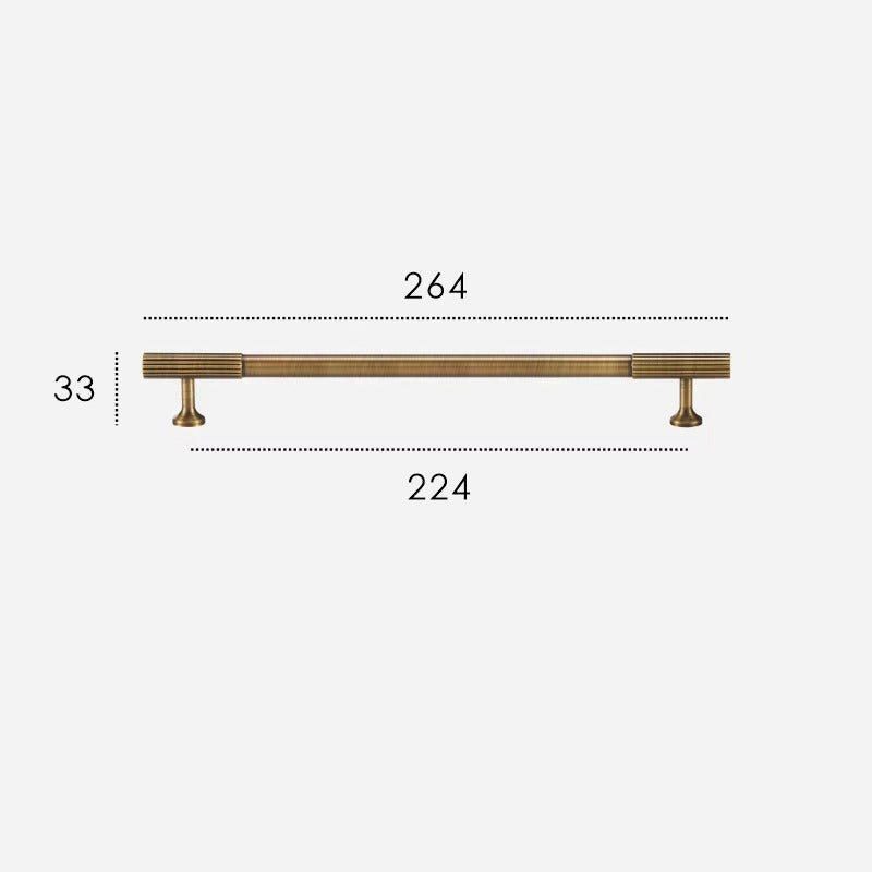 Fluted solid brass cabinet pull size diagram, 224mm hole spacing