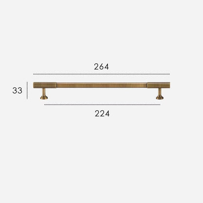 Fluted solid brass cabinet pull size diagram, 224mm hole spacing