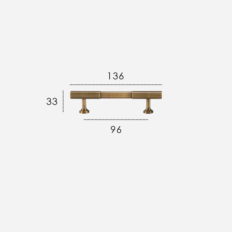 Fluted solid brass cabinet pull size diagram, 96mm hole spacing