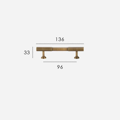 Fluted solid brass cabinet pull size diagram, 96mm hole spacing