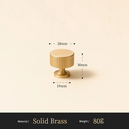 Fluted solid brass round cabinet knob size diagram, 28mm wide