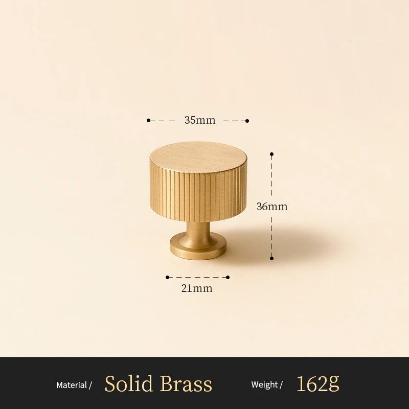 Fluted solid brass round cabinet knob size diagram, 35mm wide