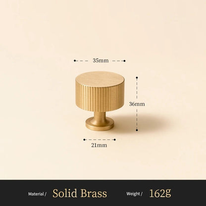 Fluted solid brass round cabinet knob size diagram, 35mm wide
