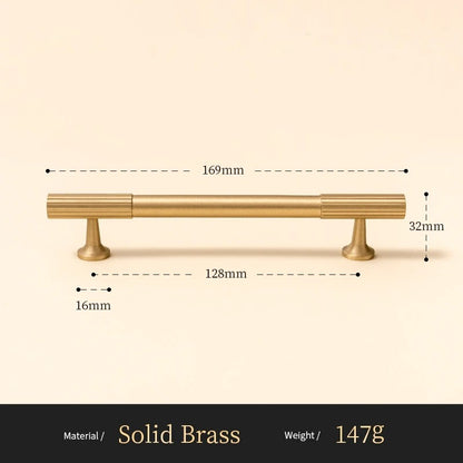 Fluted solid brass cabinet pull size diagram, 128mm hole spacing