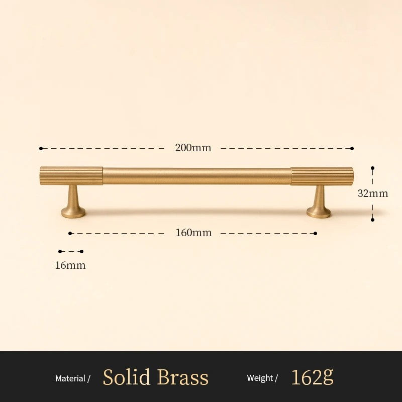 Fluted solid brass cabinet pull size diagram, 160mm hole spacing