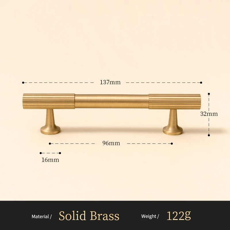 Fluted solid brass cabinet pull size diagram, 96mm hole spacing
