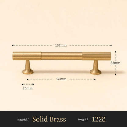 Fluted solid brass cabinet pull size diagram, 96mm hole spacing