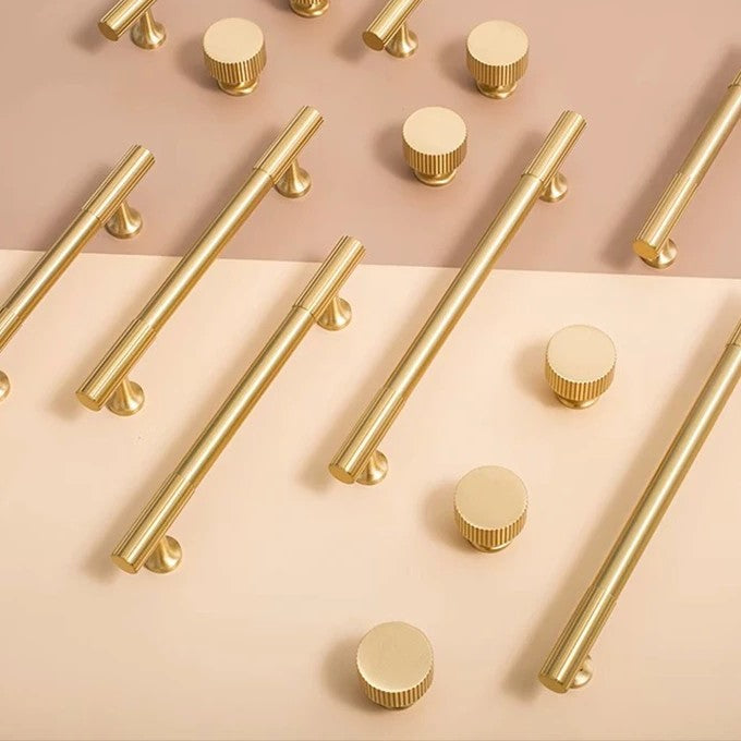 Fluted solid brass cabinet pull in brushed brass