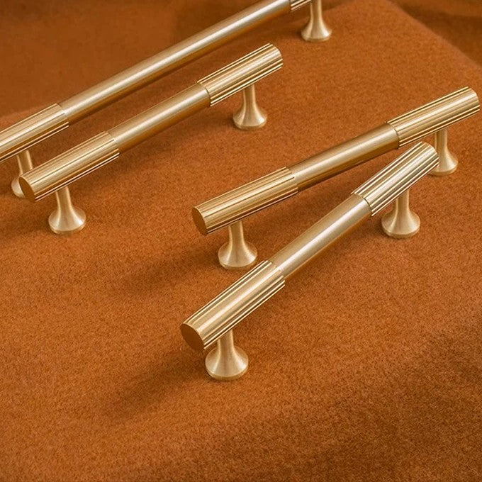 Fluted solid brass cabinet pull in brushed brass