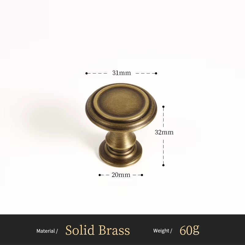 French Spire solid brass round cabinet knob size diagram, 31mm wide