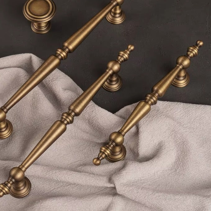 French spire solid brass cabinet pull in antique brass