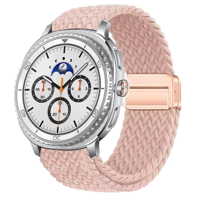 Braided Nylon Clasp Band in Pink / Rose Gold Clasp for Samsung Galaxy Watch8, Watch8 Classic and Watch9