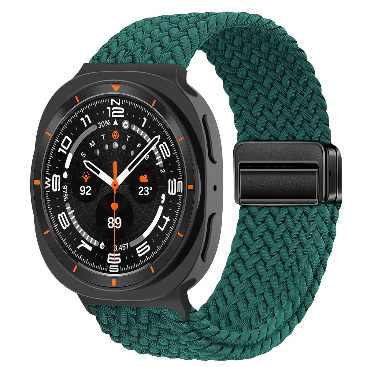 Braided Nylon Adjustable Buckle Band in Rainforest Green / Black Clasp for Samsung Galaxy Watch8, Watch8 Classic and Watch9