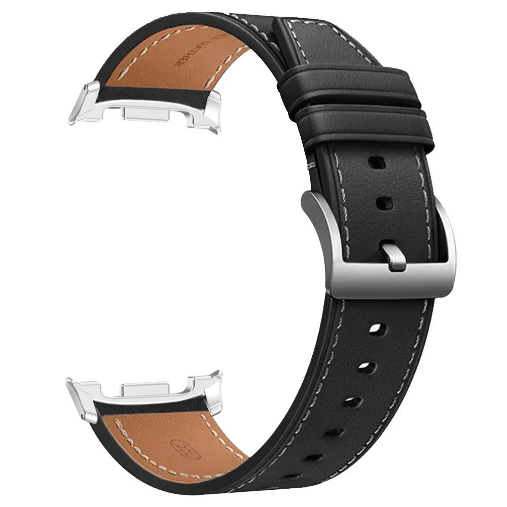 Smooth Stitched Leather Band in Black / Silver Connectors for Samsung Galaxy Watch8, Watch8 Classic and Watch9
