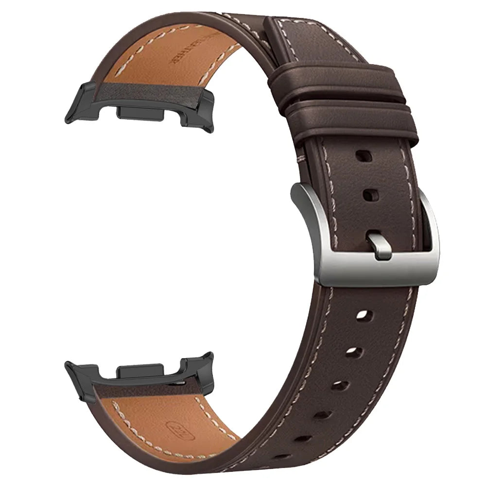 Smooth Stitched Leather Band in Dark Brown / Black Connectors for Samsung Galaxy Watch8, Watch8 Classic and Watch9