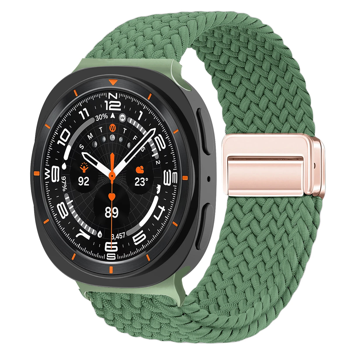 Braided Nylon Adjustable Buckle Band in Sage Green / Rose Gold Clasp for Samsung Galaxy Watch8, Watch8 Classic and Watch9