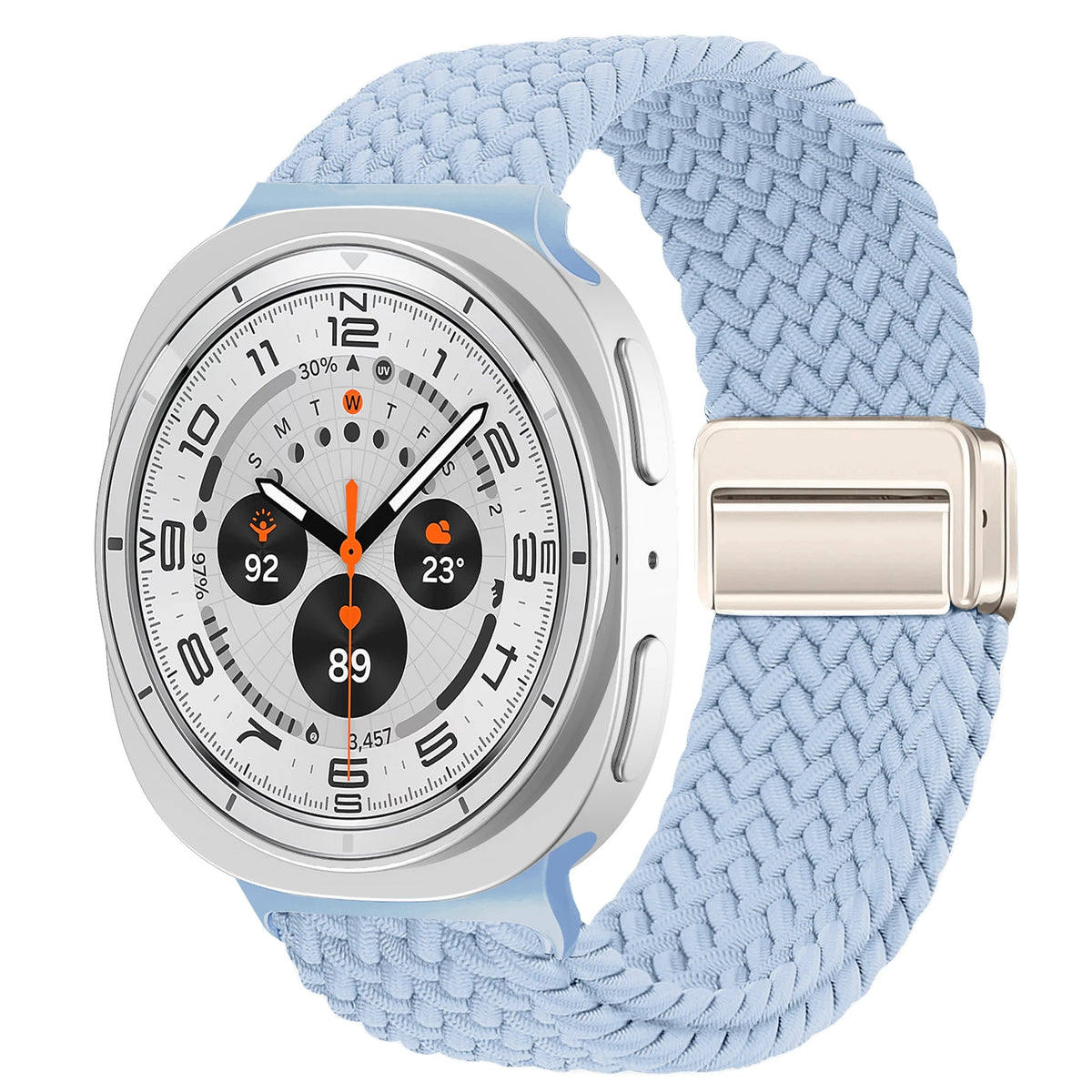 Braided Nylon Adjustable Buckle Band in Light Blue / Rose Gold Clasp for Samsung Galaxy Watch8, Watch8 Classic and Watch9