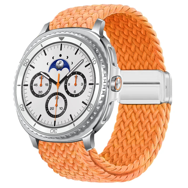 Braided Nylon Clasp Band in Orange / Silver Clasp for Samsung Galaxy Watch8, Watch8 Classic and Watch9