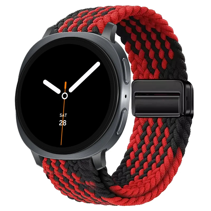Braided Nylon Clasp Band in Black and Red Stripe / Black Clasp for Samsung Galaxy Watch8, Watch8 Classic and Watch9