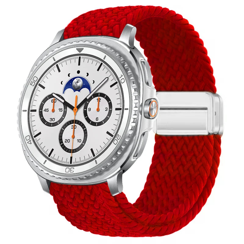 Braided Nylon Clasp Band in Red / Silver Clasp for Samsung Galaxy Watch8, Watch8 Classic and Watch9