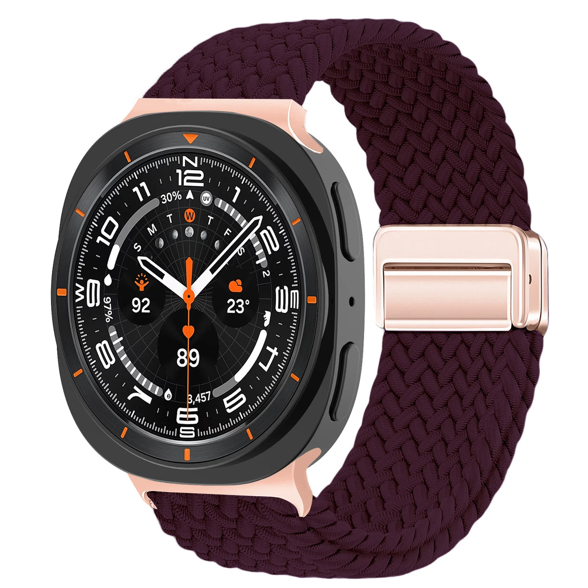 Braided Nylon Adjustable Buckle Band in Wine Red / Rose Gold Clasp for Samsung Galaxy Watch8, Watch8 Classic and Watch9