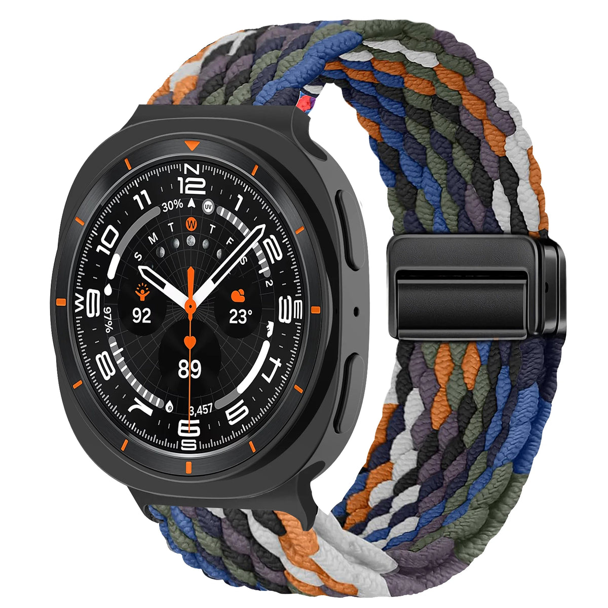 Braided Nylon Adjustable Buckle Band in Muted Multicolor / Black Clasp for Samsung Galaxy Watch8, Watch8 Classic and Watch9