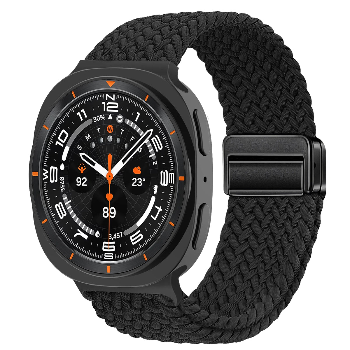 Braided Nylon Adjustable Buckle Band in Black / Black Clasp for Samsung Galaxy Watch8, Watch8 Classic and Watch9