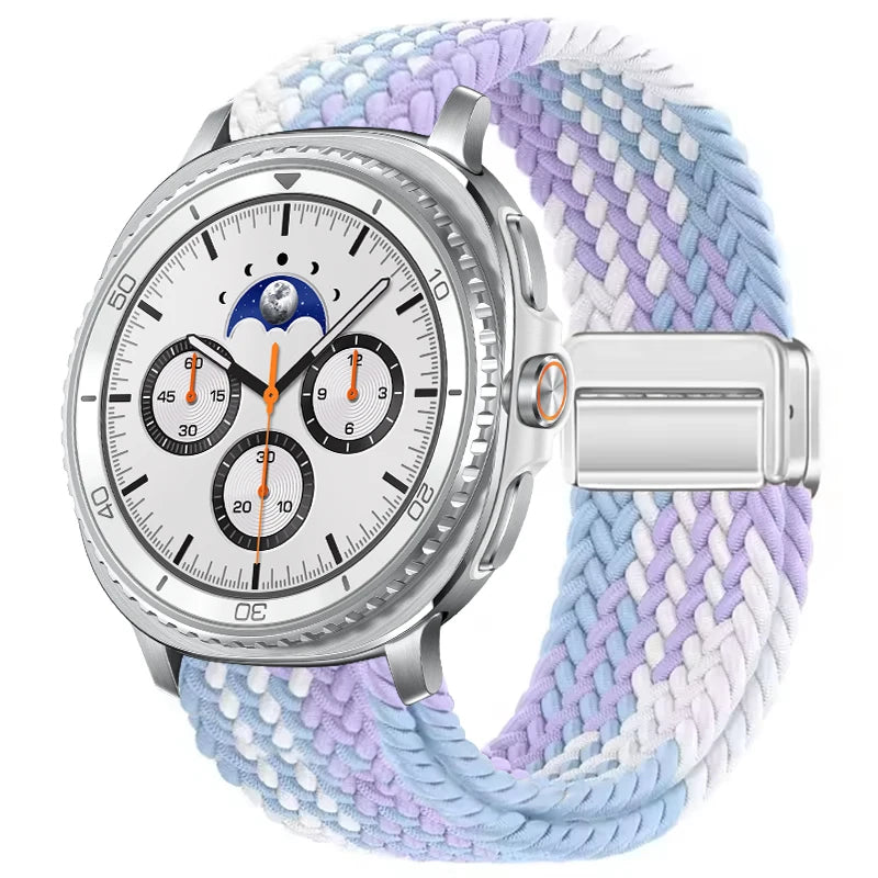 Braided Nylon Clasp Band in Purple and Blue Diagonal / Silver Clasp for Samsung Galaxy Watch8, Watch8 Classic and Watch9
