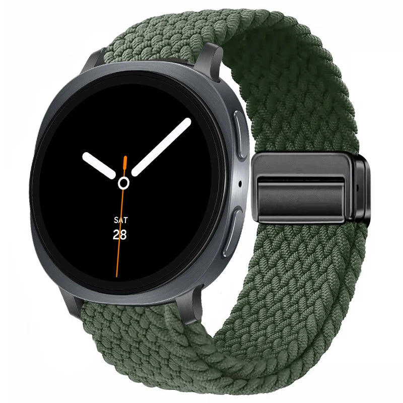 Braided Nylon Clasp Band in Olive Green / Black Clasp for Samsung Galaxy Watch8, Watch8 Classic and Watch9