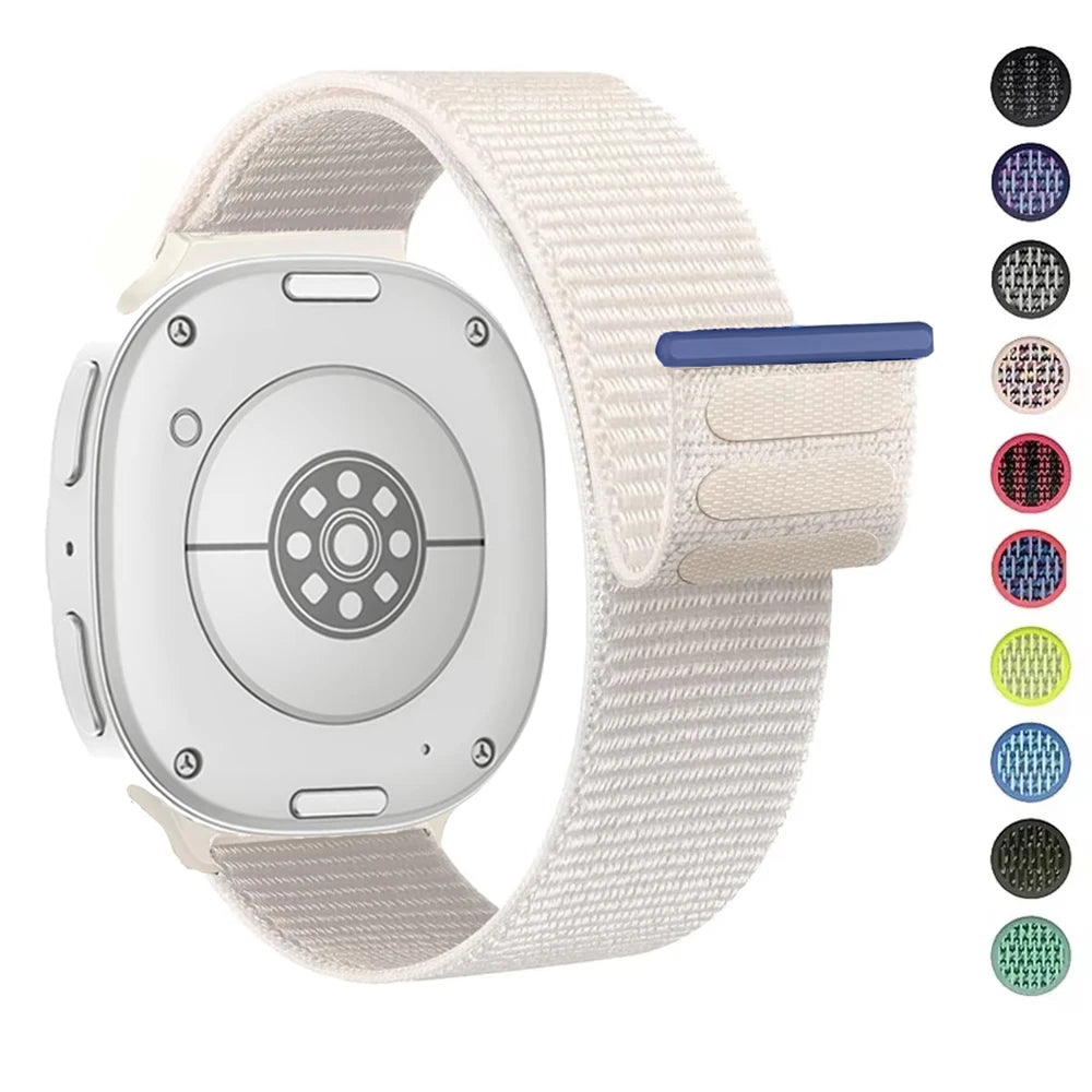 Starlight nylon loop watch band with color preview circles for Samsung Galaxy Watch8, Watch8 Classic and Watch9