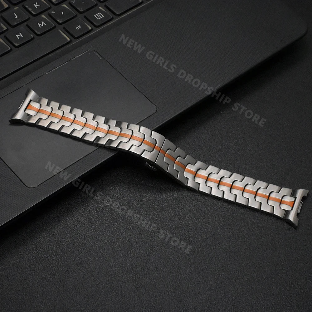 Slim-Stripe Stainless Steel Band in Titanium Gray / Orange Stripe for Samsung Galaxy Watch8, Watch8 Classic and Watch9