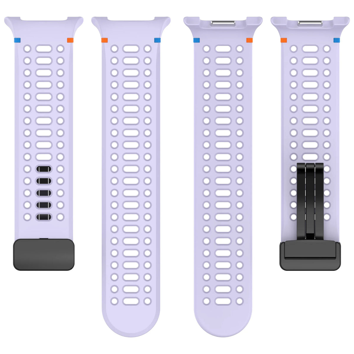 Lavender silicone strap showing folding clasp positions