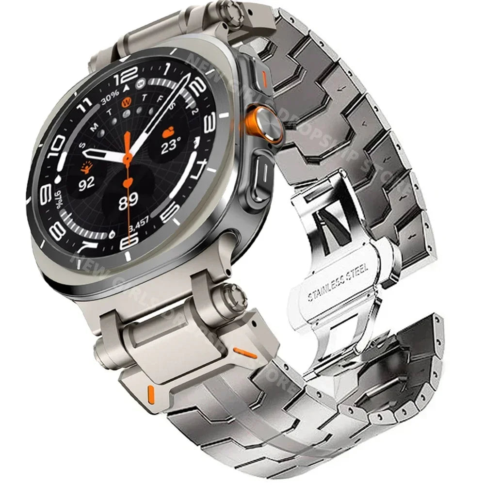 Steel Link Band with Stripe Options in Titanium Gray for Samsung Galaxy Watch8, Watch8 Classic and Watch9