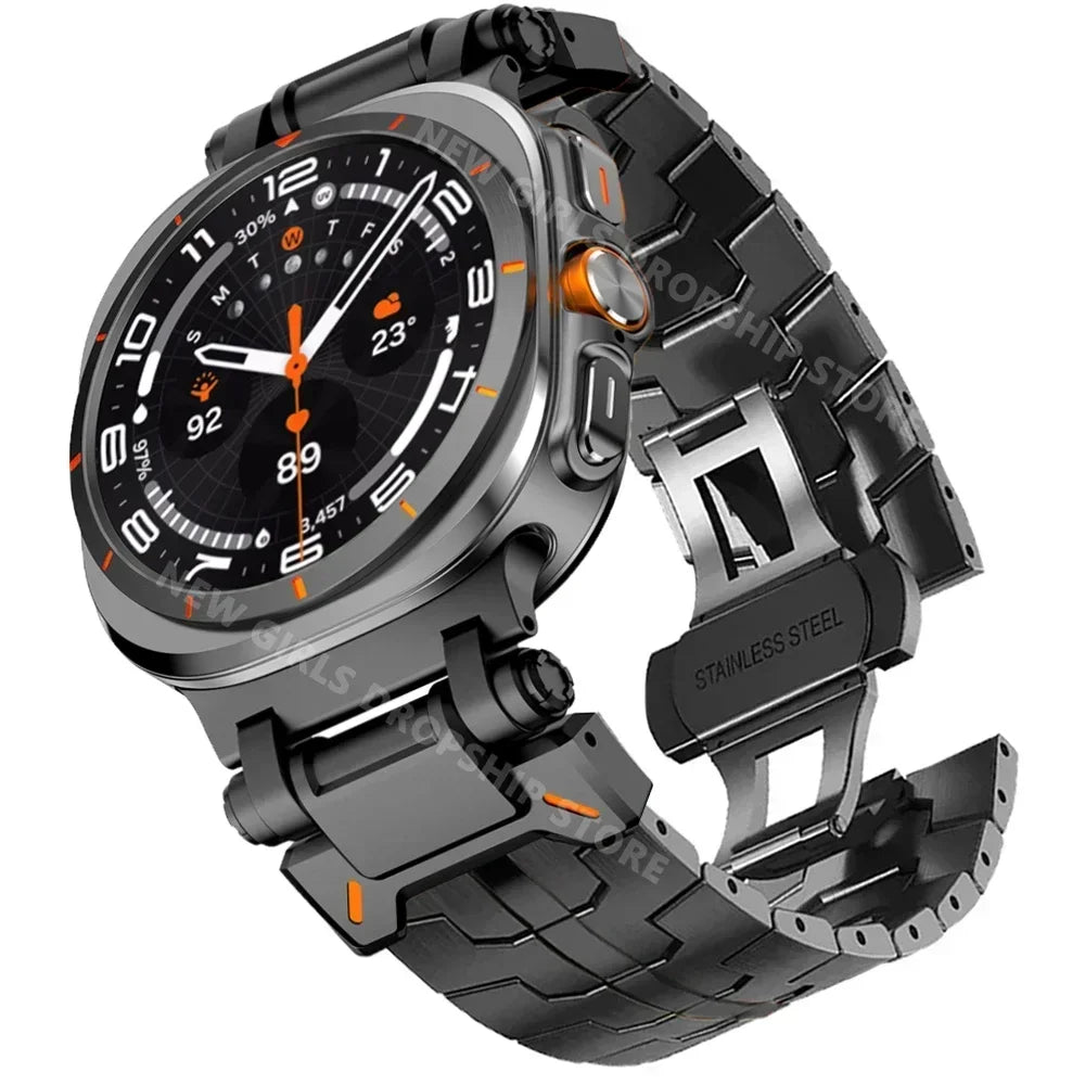 Steel Link Band with Stripe Options in Black for Samsung Galaxy Watch8, Watch8 Classic and Watch9