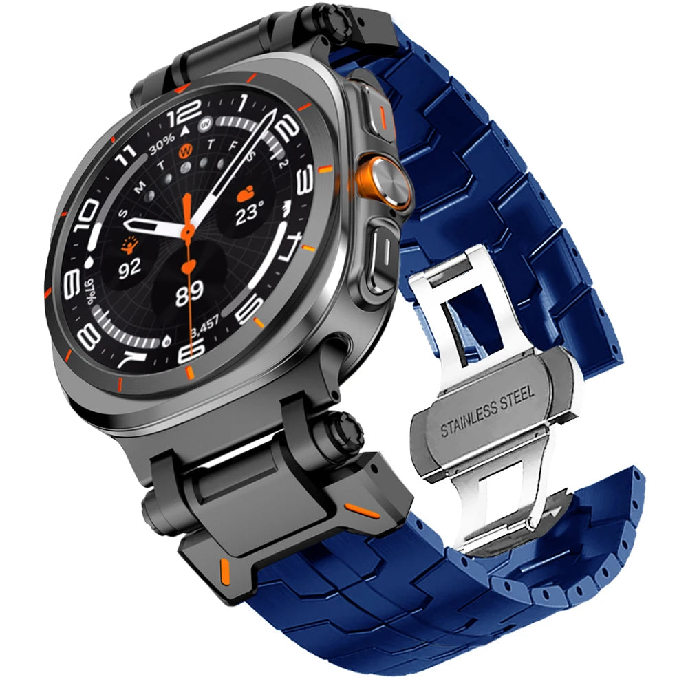 Steel Link Band with Stripe Options in Blue for Samsung Galaxy Watch8, Watch8 Classic and Watch9