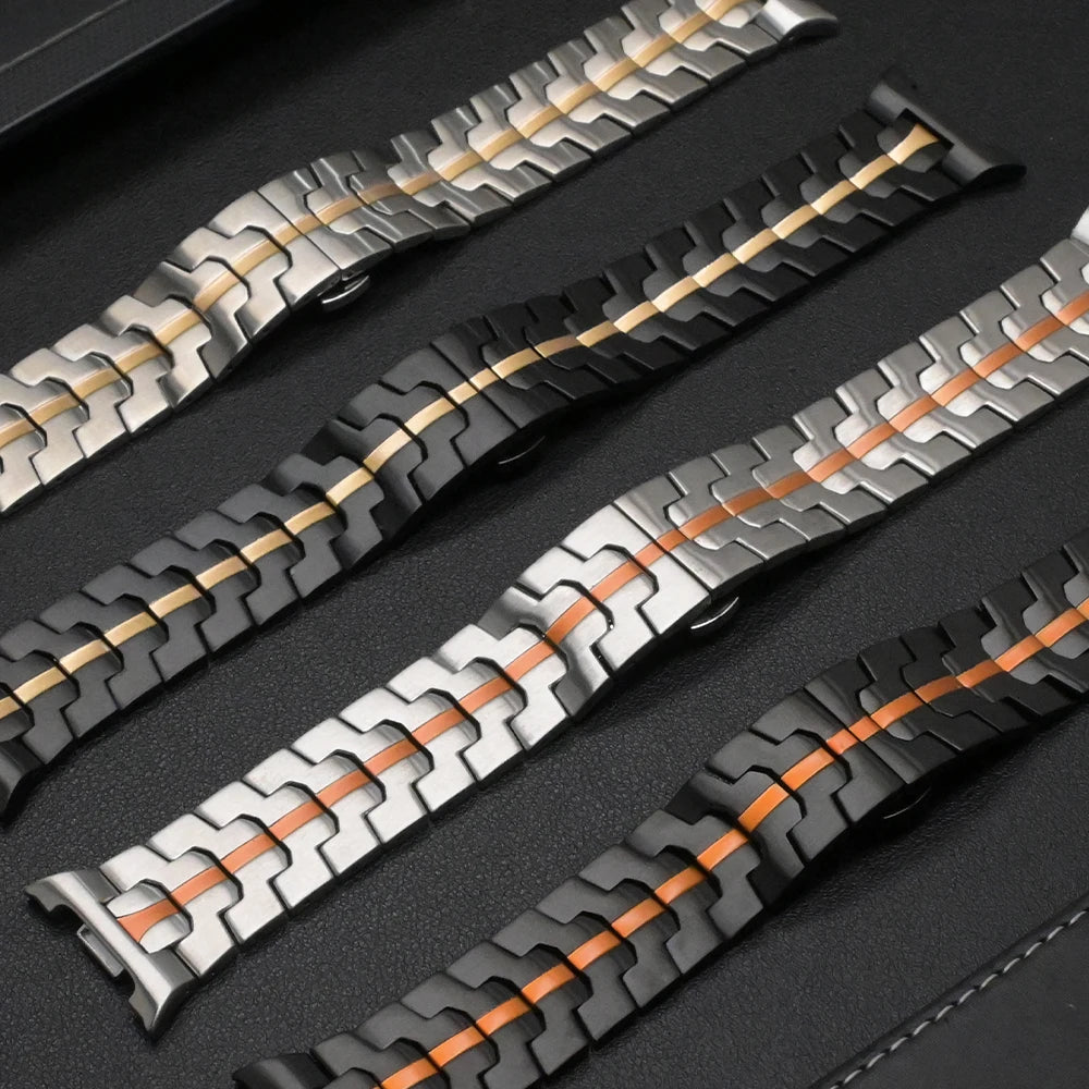 Steel watch bands with contrasting center stripes for Samsung Galaxy Watch8, Watch8 Classic and Watch9