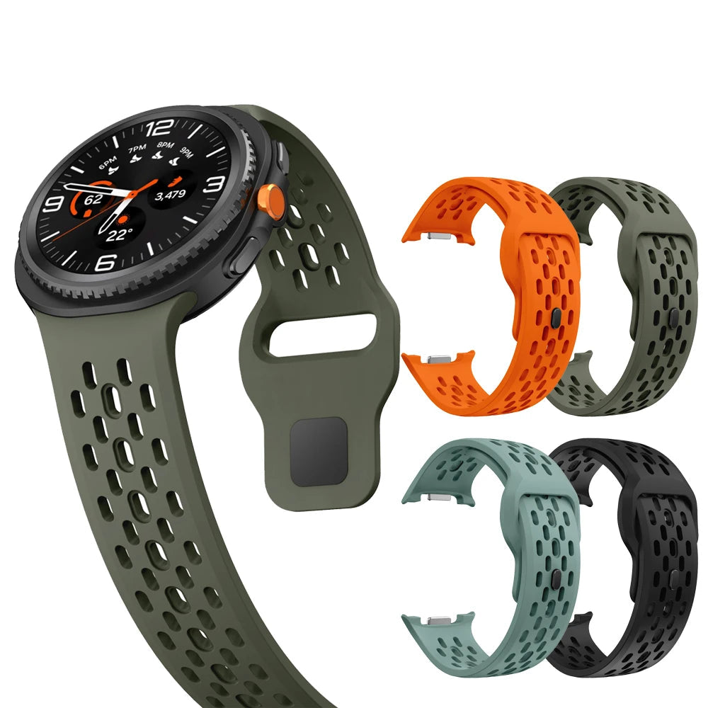 Green ventilated silicone band with four color previews