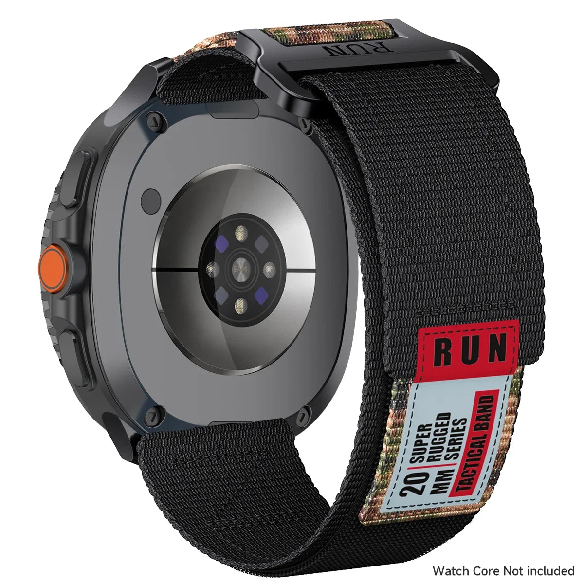RUN Nylon Hook-and-Loop Band in Black Camo / Red Label for Samsung Galaxy Watch8, Watch8 Classic and Watch9