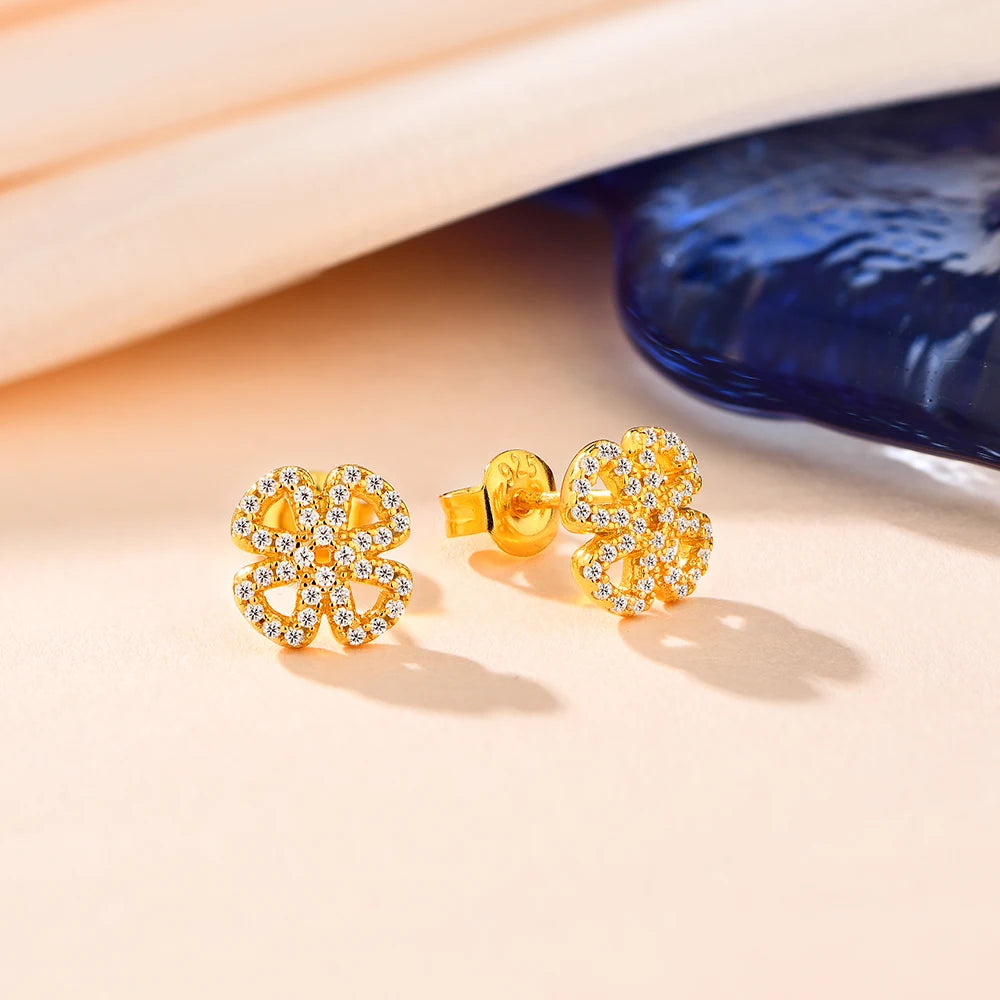 Open Flower Moissanite Stud Earrings in Sterling Silver — Gold-Tone pair