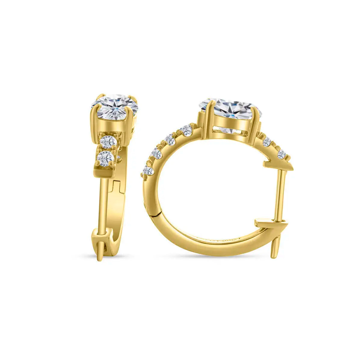 Colorful Oval Moissanite Hoop Earrings in Sterling Silver — Gold-Tone hoop side view