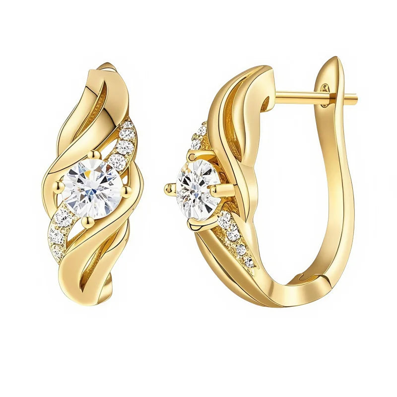 Twist-Frame Moissanite Leverback Earrings in Sterling Silver - Gold-tone pair